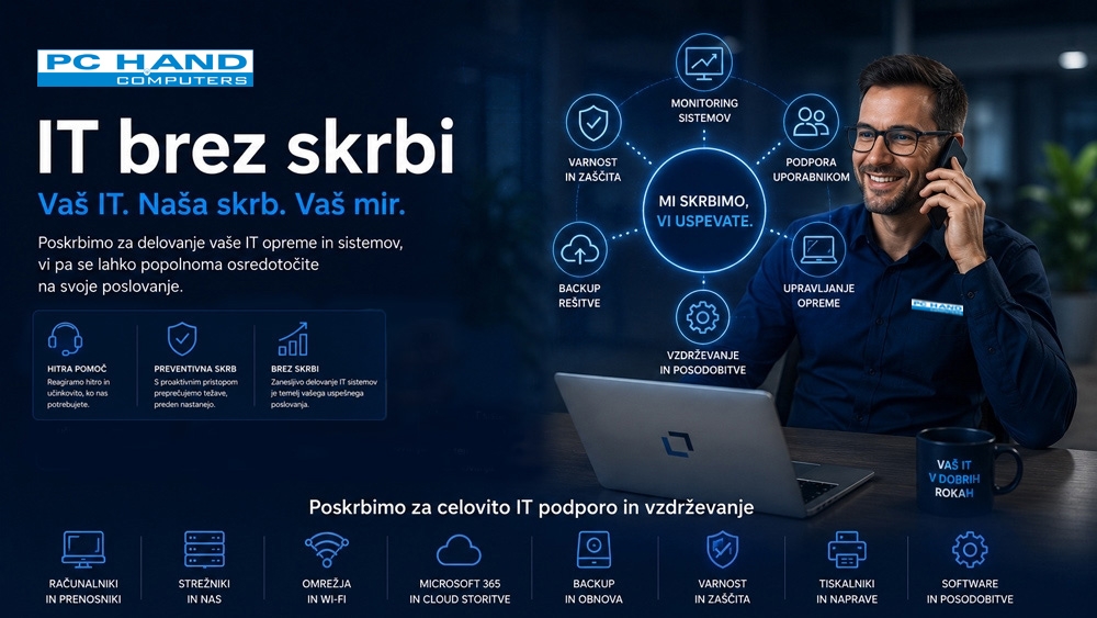 IT brez skrbi za vaše podjetje - Poskrbimo za redno vzdrževanje, nadzor, posodobitve, backup monitoring in podporo vašega IT okolja